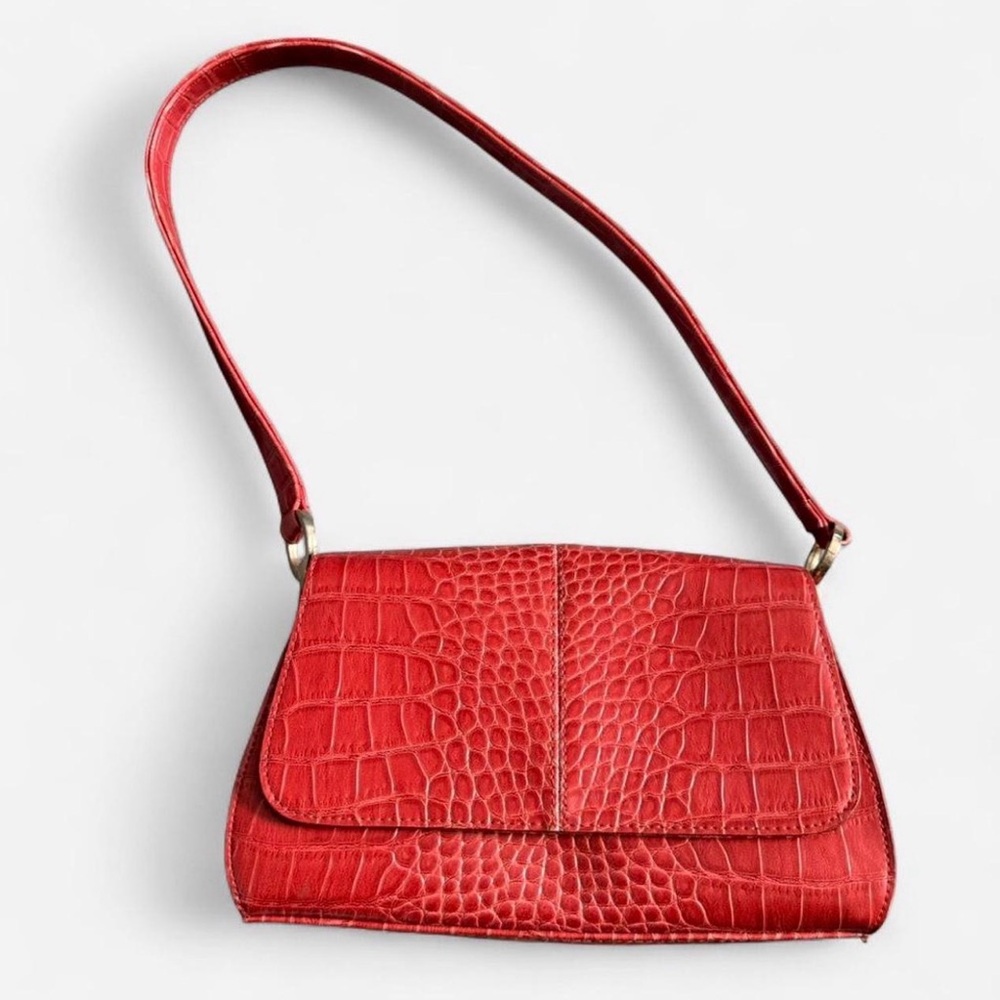 Liz Claiborne Red Crocodile-Pattern Shoulder Bag